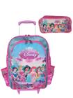 Kit mochila de rodinhas mochilete princesas infantil escolar meninas estojo rosa bolsa aula