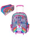 Kit mochila de rodinhas mochilete unicórnio infantil escolar meninas brilho bolsa aulas com estojo