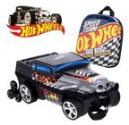 Kit mochila diplomata maxtoy 3d hotwheels bone shaker preto com lancheira