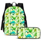 Kit Mochila e Estojo Escolar Dinossauro Verde Volta as Aulas