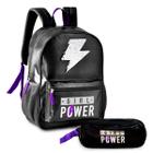 Kit Mochila E Estojo Girl Power Preta Com Paetê - Clio