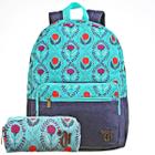 Kit Mochila E Estojo Jeans Floral Capricho 11922