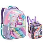 Kit mochila e lancheira infantil feminina unicornio denlex