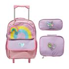 Kit Mochila Escolar Arco-Íris Infantil Com Carrinho Menina - Yins