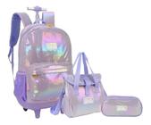 Kit Mochila Escolar Barbie Holográfica Trolley Rodinhas G