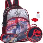 Kit Mochila Escolar Dinossauro Infantil T Rex Costas Tam G Com Lancheira Térmica Estojo Duplo