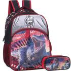 Kit Mochila Escolar Dinossauro T Rex Costas Tam G Com Estojo Duplo