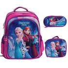 Kit Mochila Escolar Feminina Costas Frozen Reforçada Tam G