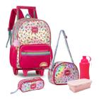 Kit Mochila Escolar Feminina Infantil de Rodinhas Holográfica Kit com Lancheira Térmica Estojo Duplo Pote e Garrafa Original Clio Style Material