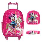 Kit Mochila Escolar Feminina Minnie Mouse Rodinha Tam G