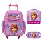 Kit Mochila Escolar Feminina Rodinhas Princesa Sofia Passeio