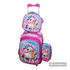 kit Mochila escolar infantil com rodas unicórnio para meninas, lancheira, saco de caneta saco de rolamento para meninas, 3 peças por conjunto