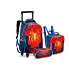 Kit Mochila Escolar Infantil de Rodinhas Lancheira e Estojo Vermelho Spider Homem Aranha