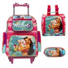 Kit Mochila Escolar Infantil De Rodinhas Moana Tam G Rosa