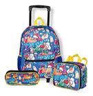 Kit Mochila Escolar Infantil Fast Food Comida Rodinha Tam G - Seanite