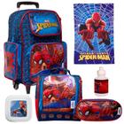 Kit Mochila Escolar Infantil Homem Aranha Rodinha com 6 Pçs