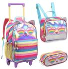 Kit Mochila Escolar Infantil menina gatinha Com Rodinhas