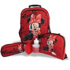 Kit Mochila Escolar Infantil Rodinhas Minnie G Vermelha