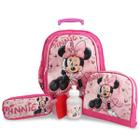 Kit Mochila Escolar Infantil Rodinhas Minnie Rosa Tam M - sm