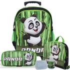 Kit Mochila Escolar Infantil Tam G de Rodinhas Panda