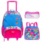 Kit Mochila Escolar Juvenil Floral Plus Infantil Rodinhas Tam G Lancheira Térmica Estojo Duplo