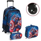 Kit Mochila Escolar Masculina Capitão América Carrinho Azul