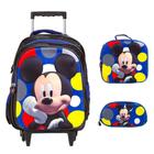 Kit Mochila Escolar Menino Mickey 3D Com Rodinha Tamanho G