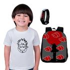 Kit Mochila Escolar Naruto + Camiseta Anime + Relógio Digital