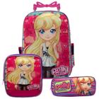 Kit Mochila Escolar Rodinha Polly Pocket Lancheira e Estojo