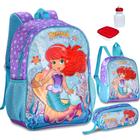 Kit Mochila Escolar Sereia Encanto Infantil Costas Alças Tam G Lancheira Térmica Estojo Duplo