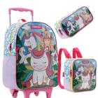 Kit Mochila Escolar Unicórnio com Rodas - Lilás - 18L - Xeryus