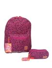 Kit mochila + estojo escolar feminina animal print pink