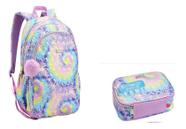 Kit Mochila Estojo Feminina Juvenil Escolar Tie Dye Grande