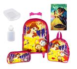 Kit Mochila Feminina infantil rodinhas Princesa Bela lancheira e estojo