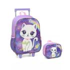 Kit Mochila Grande Com Rodinha Lancheira Gatinha Cindy Roxo