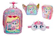 Kit Mochila Grande Com Rodinha Unicórnio Kawaii Lilás Puket