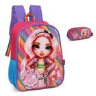 Kit Mochila Grande Costas E Estojo Escolar Rainbow High Pink - Luxcel