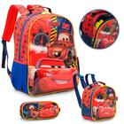 Kit Mochila Infantil Bolsa Menino Carros Relampago Mcqueen