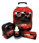 Kit Mochila Infantil Carros Mcqueen 2 Bolsos Rodinhas G F5