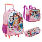 Kit Mochila Infantil Com rodinhas escolar + Lancheira + estojo triplo Princesas