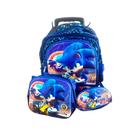 Kit Mochila Infantil com Rodinhas Sonic 3D + Lancheira Térmica + Estojo Escolar