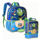 Kit Mochila Infantil De Costas com Touca E Lancheira Térmica Escolar Looloo Kids Dinossauro LL24110D - Clio