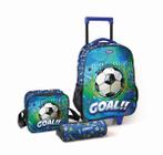 Kit Mochila Infantil Escolar com Rodinhas + Estojo e Lancheira Térmica Magic Kids Goal