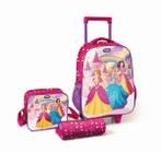 Kit Mochila Infantil Escolar com Rodinhas + Estojo e Lancheira Térmica Magic Kids Princesas