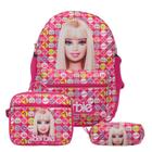 Kit Mochila Infantil Feminina Barbie Juvenil Lancheira Rosa