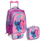 Kit Mochila Infantil Feminina Stitch Rodinha Passeio Creche