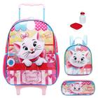 Kit Mochila Infantil Gata Marie Gatinha Escolar Tam G Rodinhas Lancheira Térmica Estojo Duplo