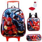 Kit Mochila Infantil Liga Da Justiça Escolar Rodinhas Tam G Lancheira Térmica Estojo