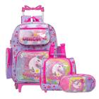 Kit Mochila Infantil Menina Rodinha Unicórnio Colorida Tam G