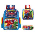 Kit Mochila Infantil Menino Costas Vingadores Tam G Cor Azul